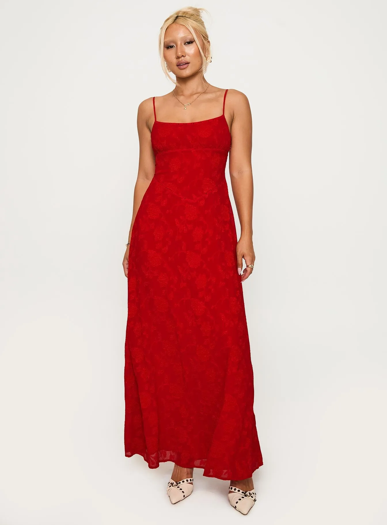 Bold printed floor dress Georgette Glow South Of France Maxi Dress Red