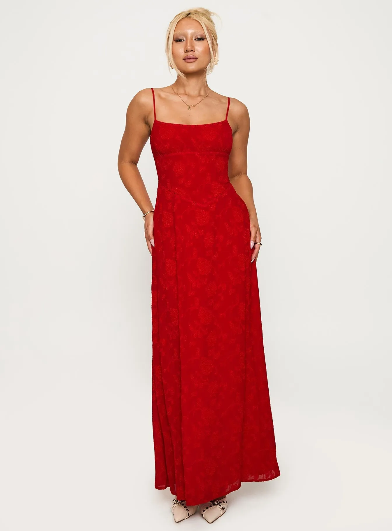 South Of France Maxi Dress Red Tassel Glow Flowing silhouette dress