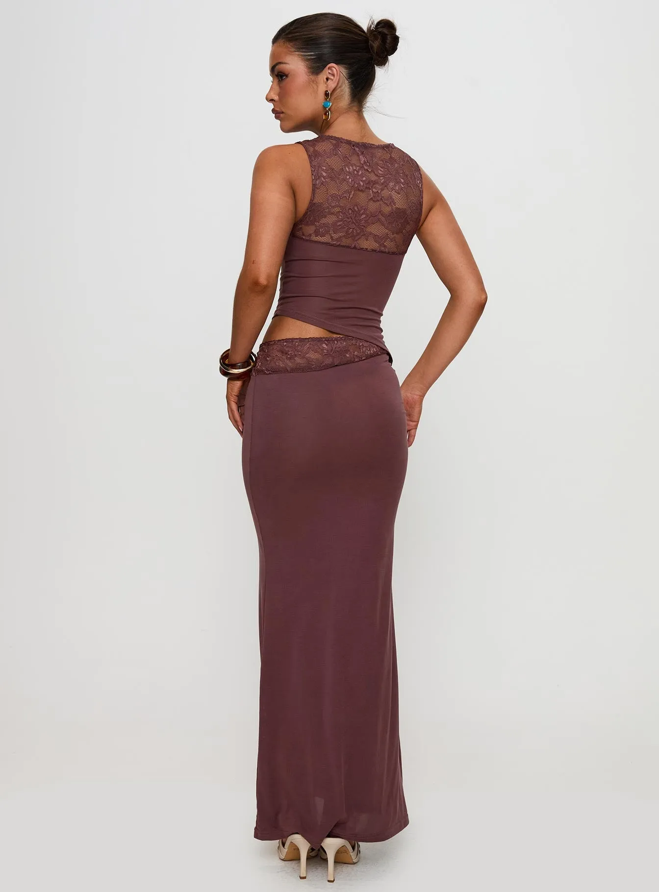 Vesperine Lace Maxi Dress Cocoa Brown With a flattering shape and versatile design this dress is perfect for all occasions