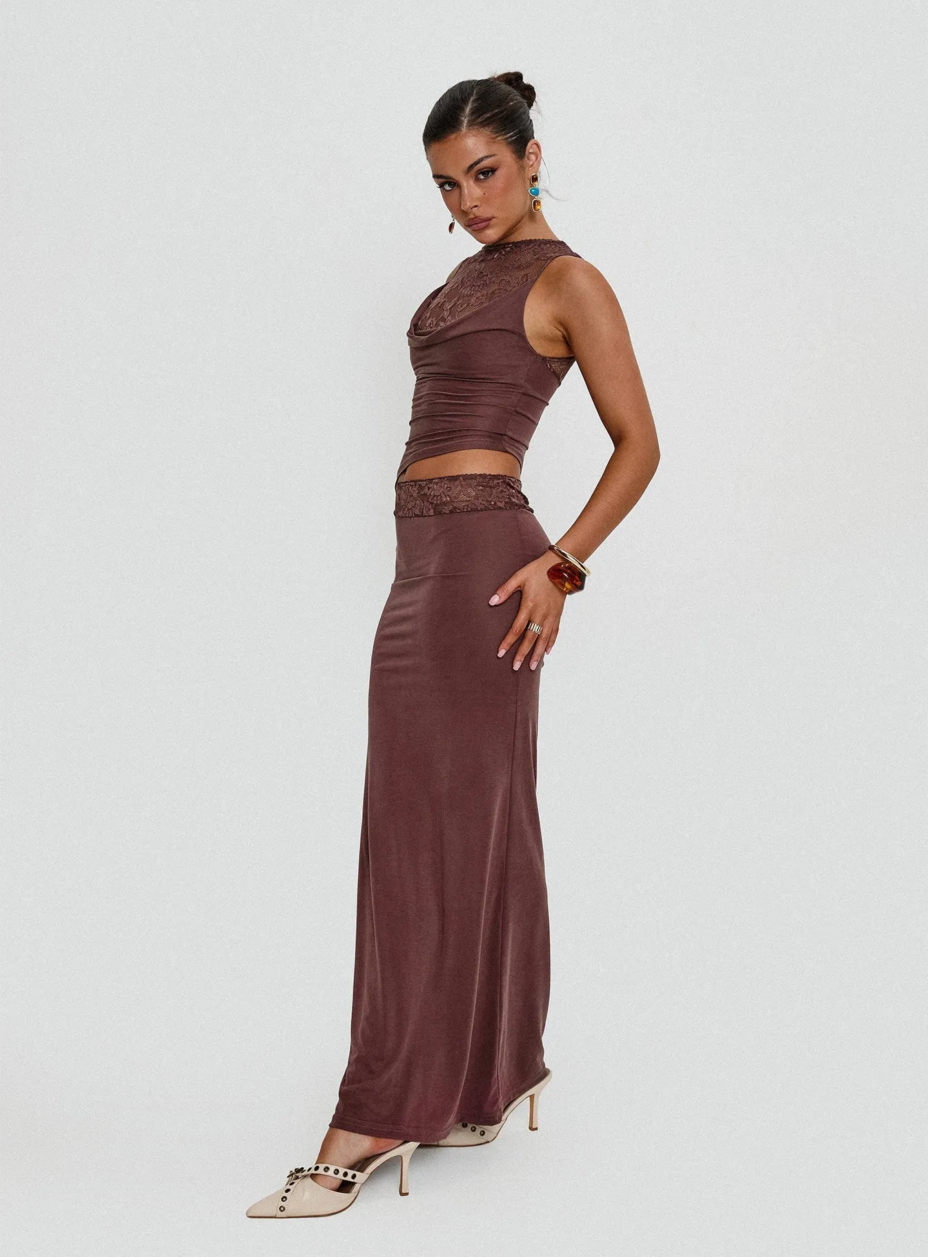 Vesperine Lace Maxi Dress Cocoa Brown Beach Walk