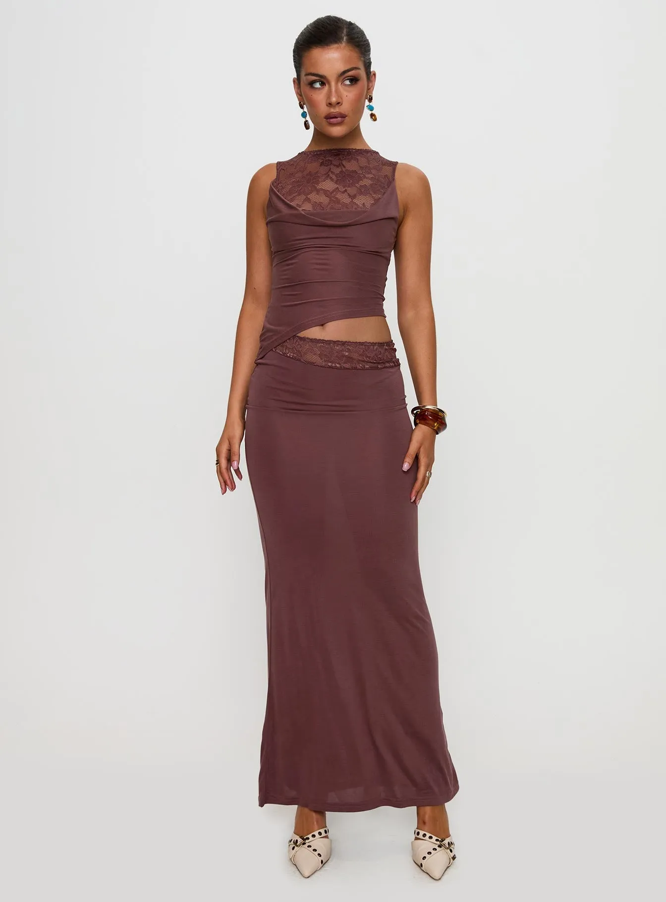 Timeless full-length outfit Short Sleeve Vesperine Lace Maxi Dress Cocoa Brown