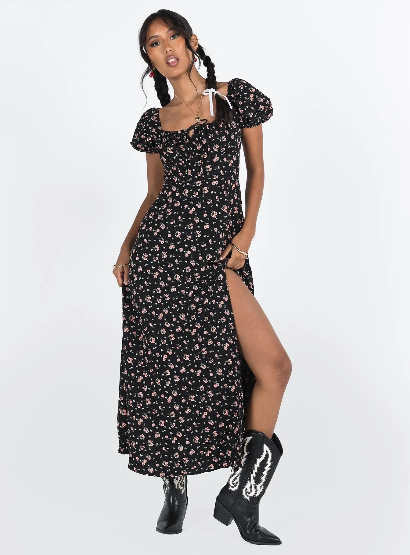 Hauser Maxi Dress Black Floral Forest Air
