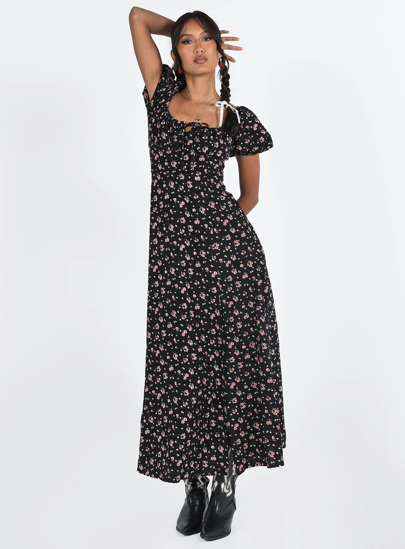 Hauser Maxi Dress Black Floral Rock Shore