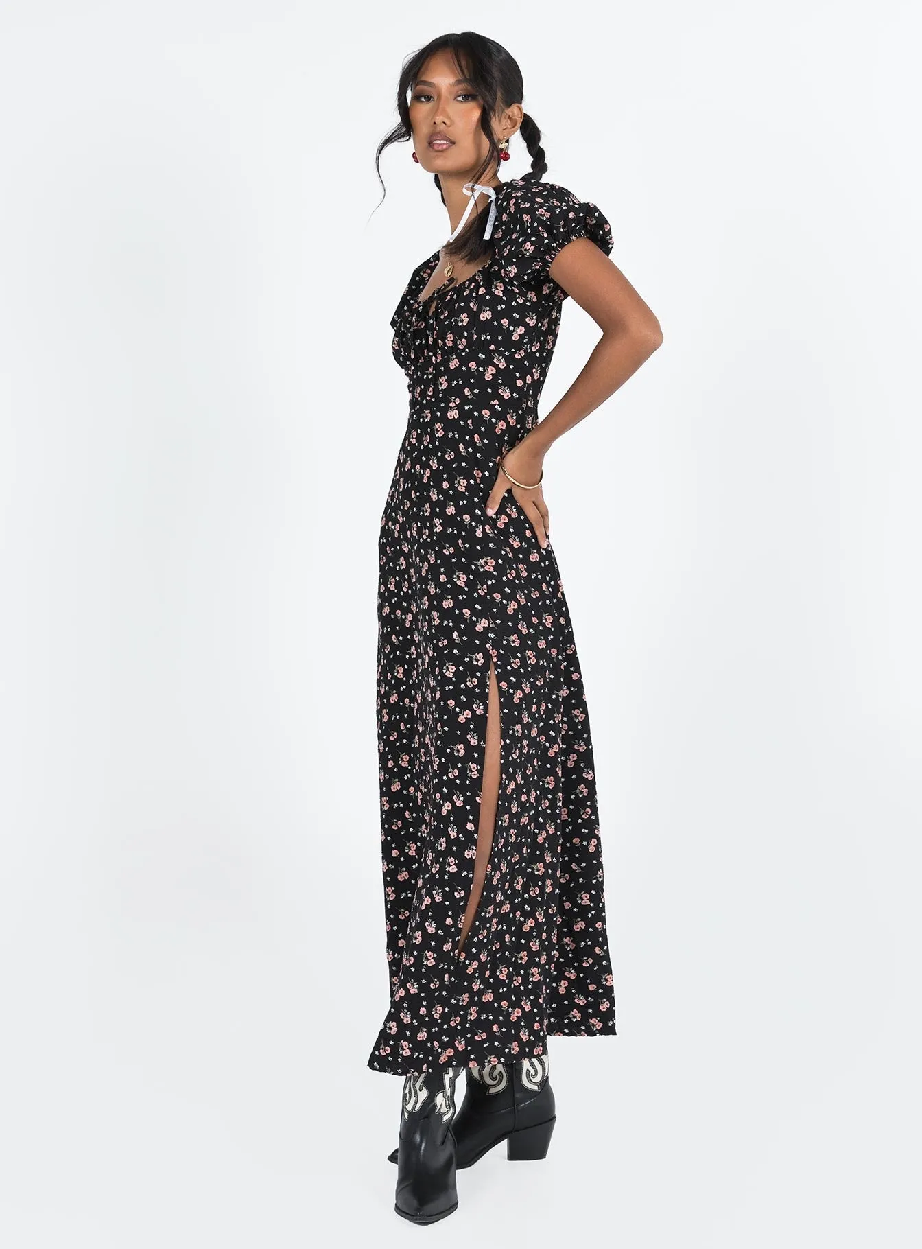 Organza Glow Hauser Maxi Dress Black Floral
