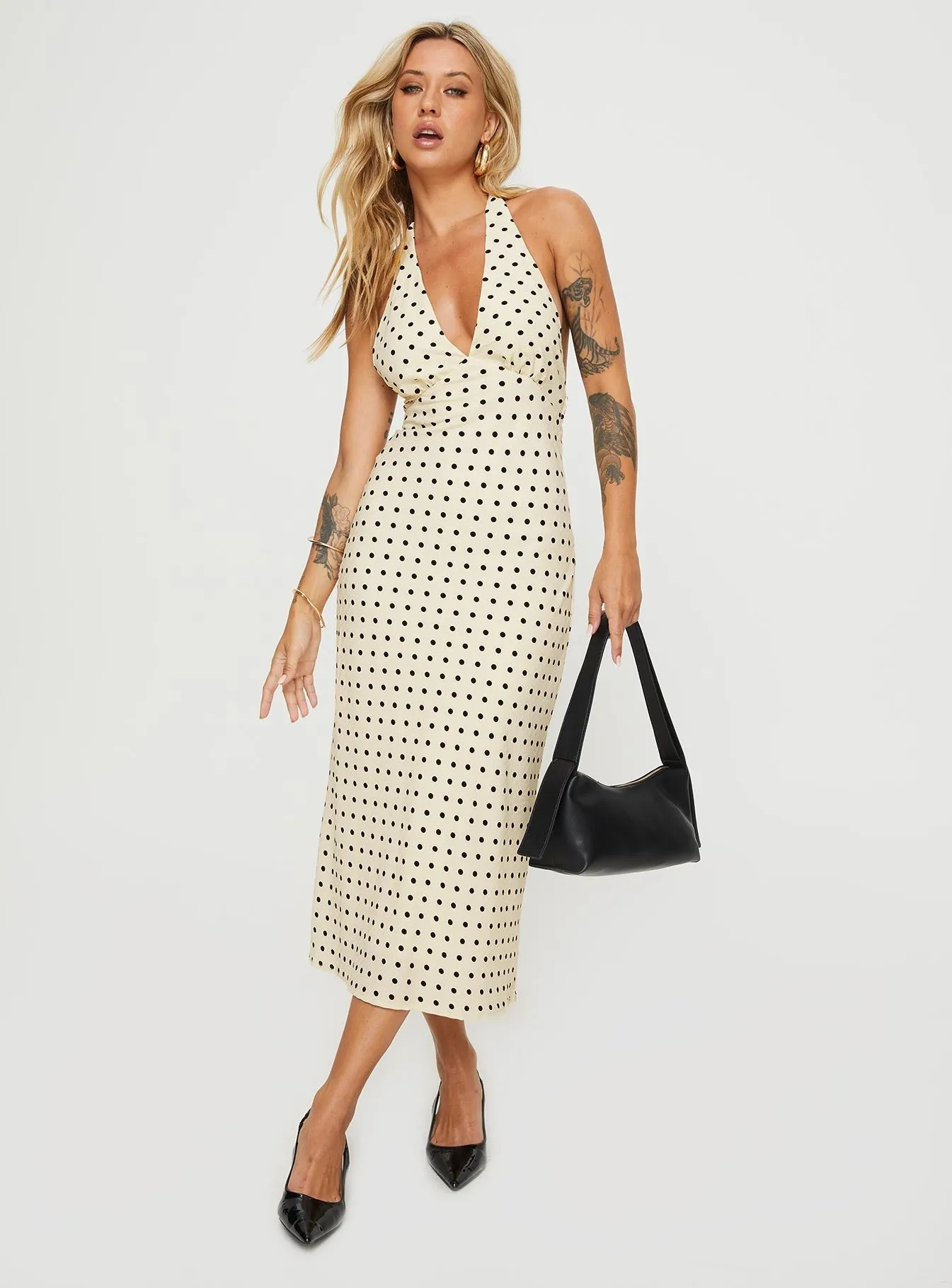 Kimbelle Halter Maxi Dress Cream / Polka Dot Tulle Glow