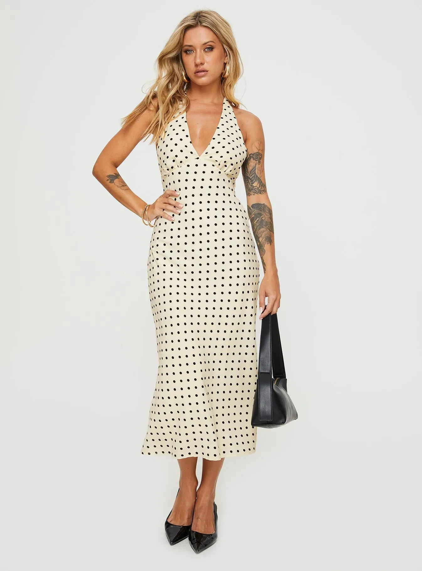 Harbor Stroll Kimbelle Halter Maxi Dress Cream / Polka Dot