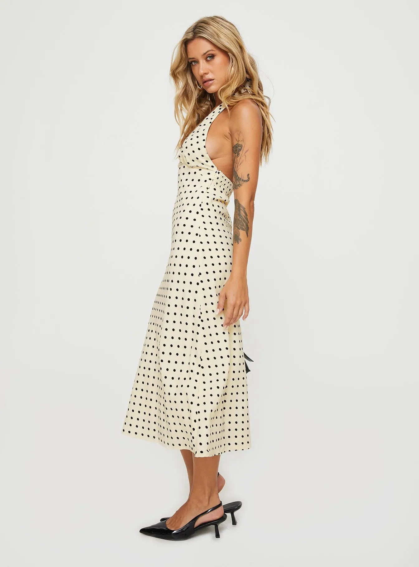 Shell Glow Kimbelle Halter Maxi Dress Cream / Polka Dot