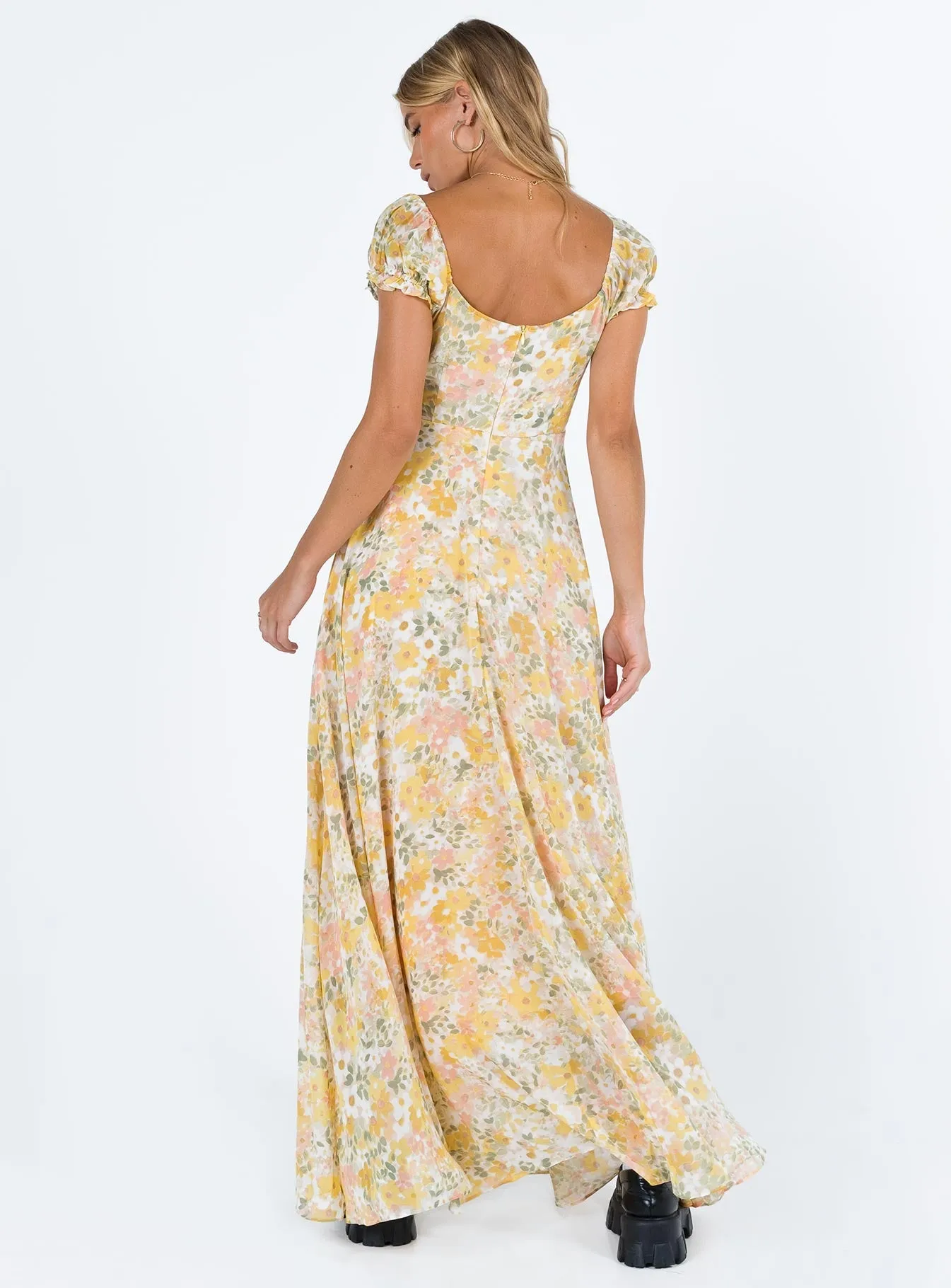 Masuda Maxi Dress Yellow Floral One shoulder Poplin Glow