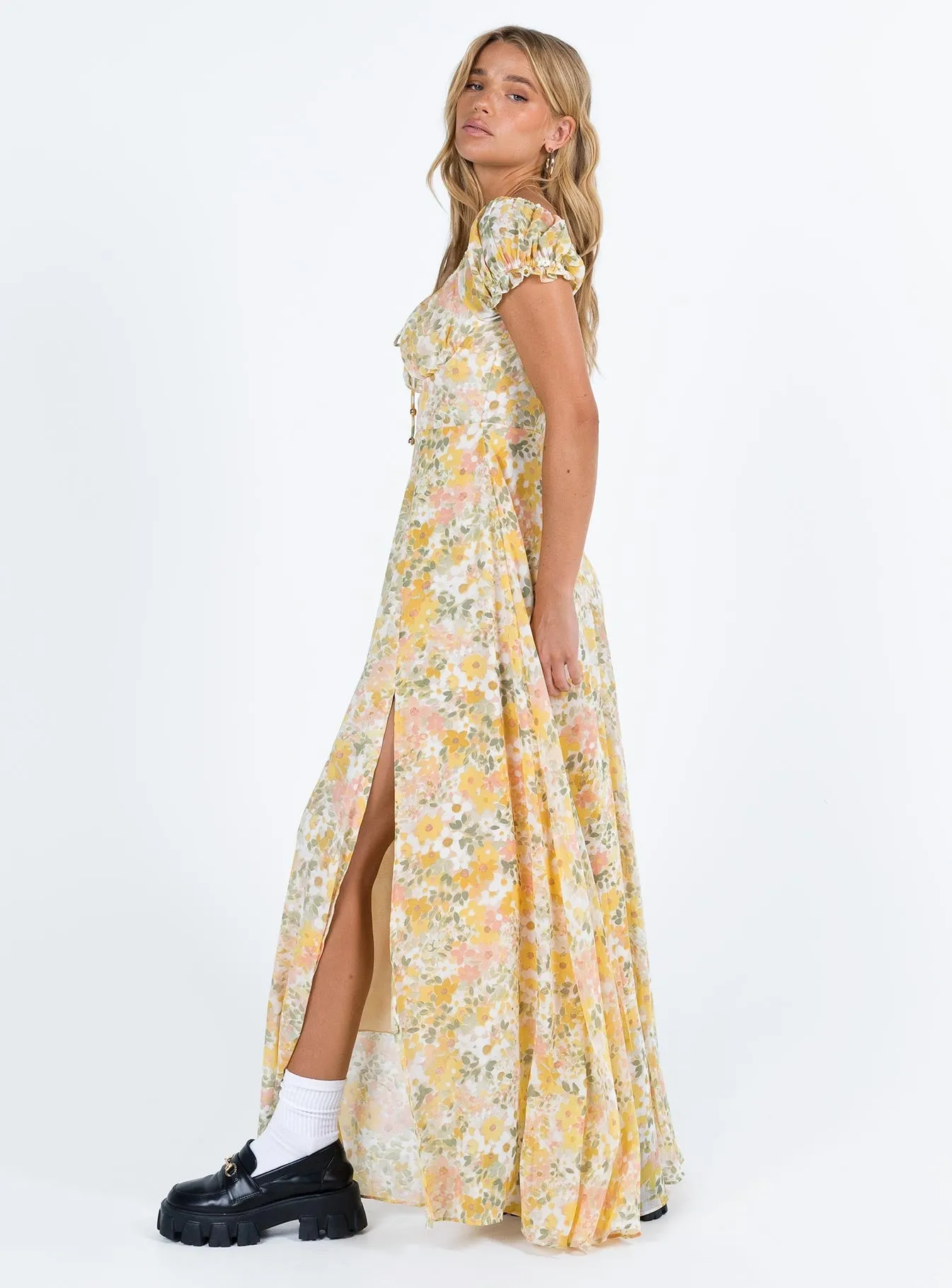 Masuda Maxi Dress Yellow Floral Sunset Glow
