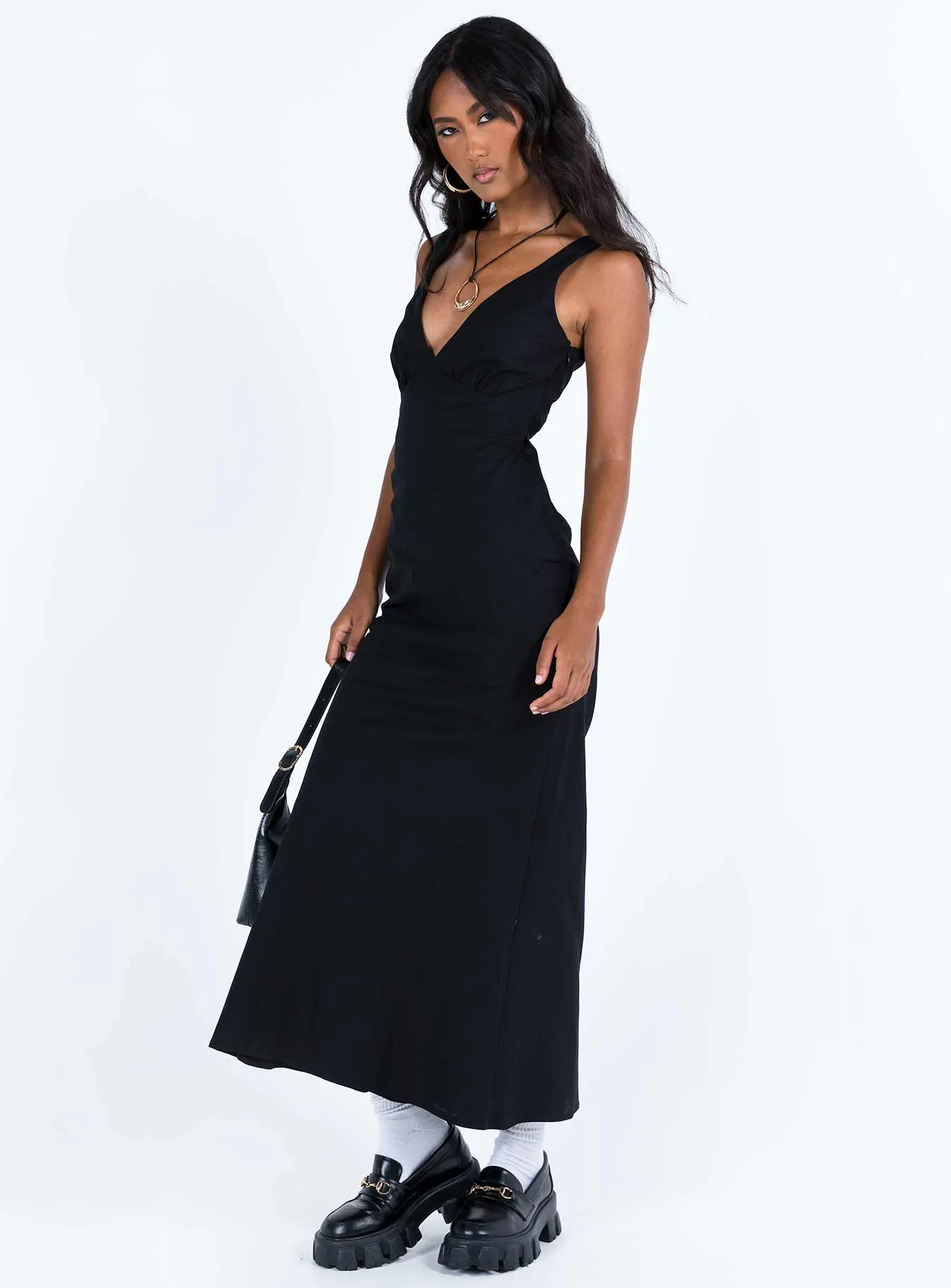 Retro Charm Nellie Maxi Dress Black Linen