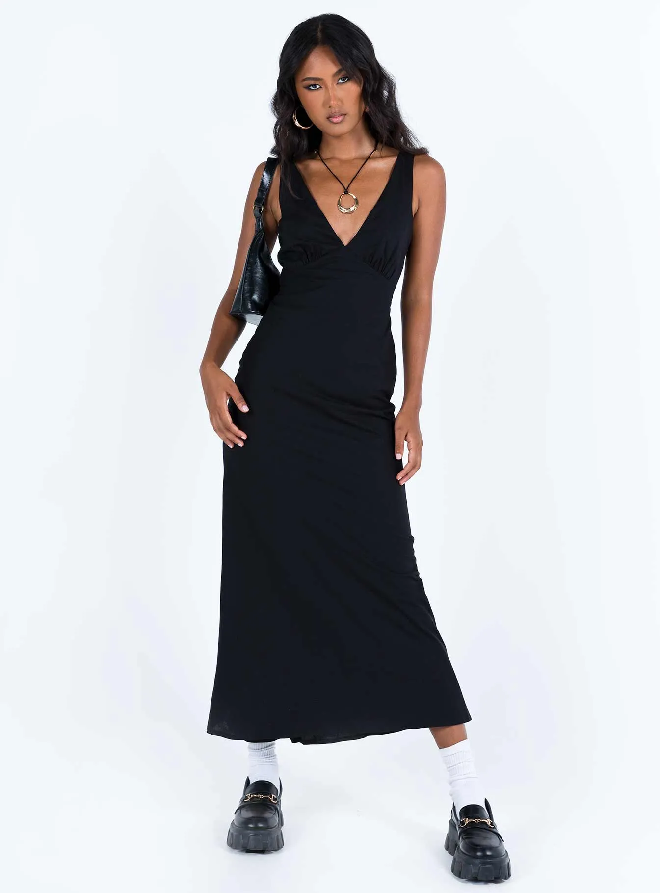 Nellie Maxi Dress Black Linen Belt Tie Art Soul