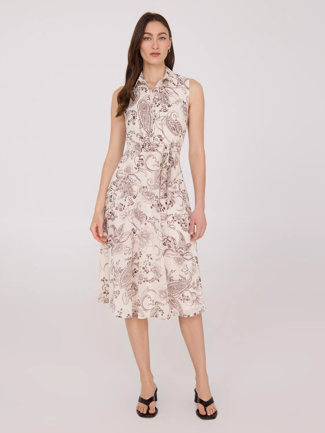 Sleeveless Chiffon Printed Midi Dress Office To Out