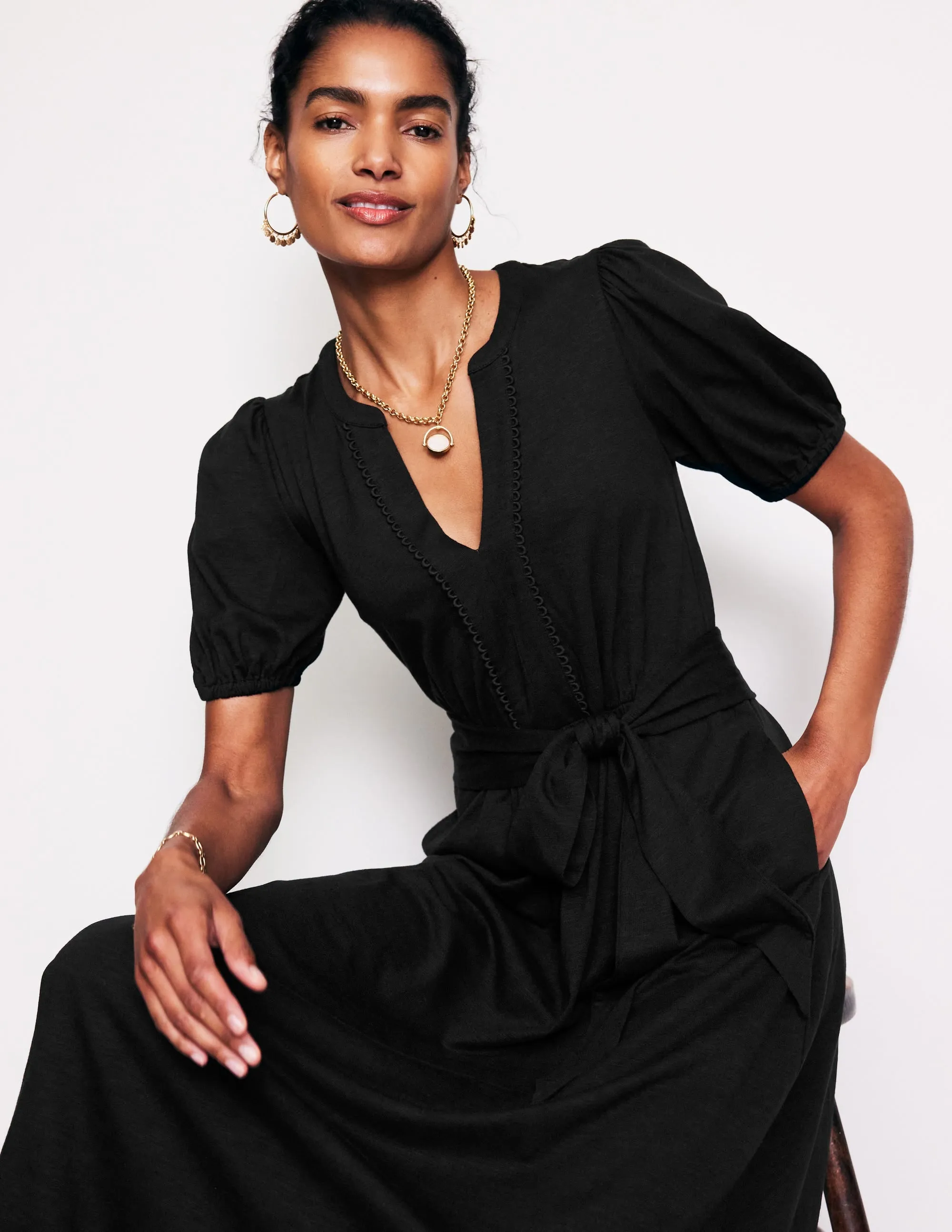 Sofia Trim Jersey Midi Dress-Black Field Glow