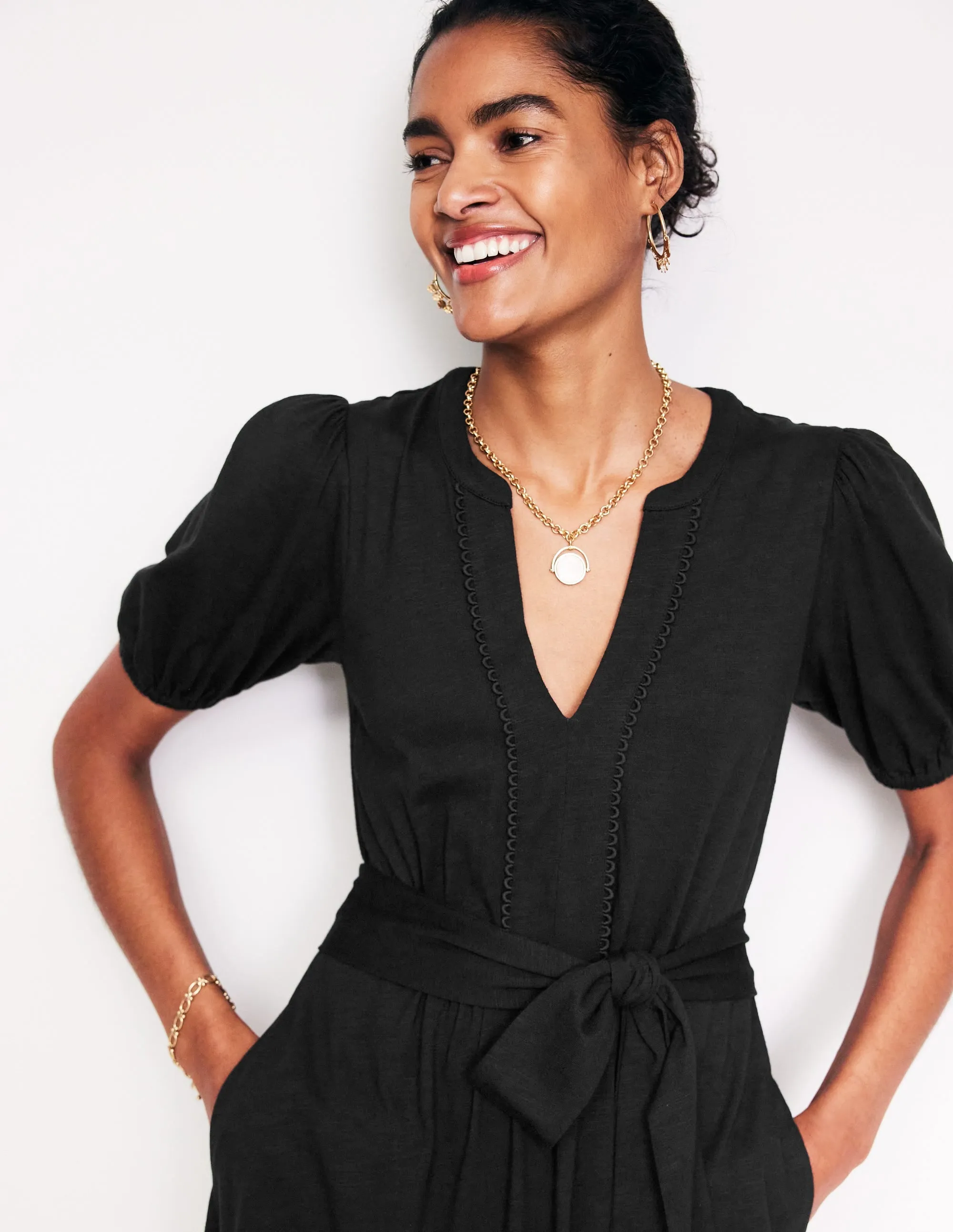Sofia Trim Jersey Midi Dress-Black Gala Ready