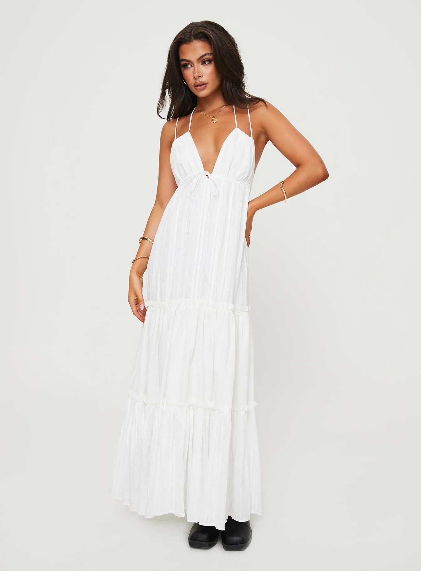 Desy Maxi Dress White Its versatile length ensures it can be worn for a variety of occasions from casual to formal This dress offers a comfortable and elegant fit that works for both casual and formal events