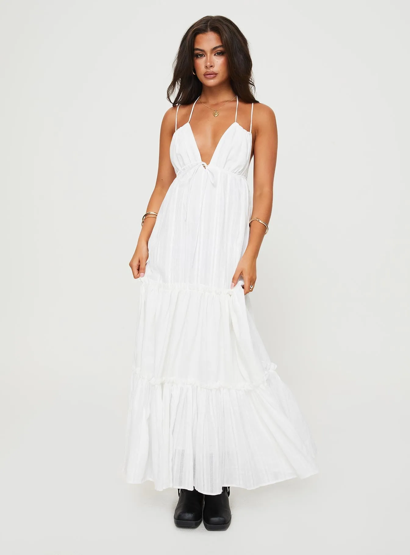 Desy Maxi Dress White Bloom Arch Soft drape summer gown