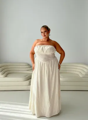 Silver Glow Nordic Fresh Slow Dance Linen Blend Maxi Dress Cream / Blue Curve