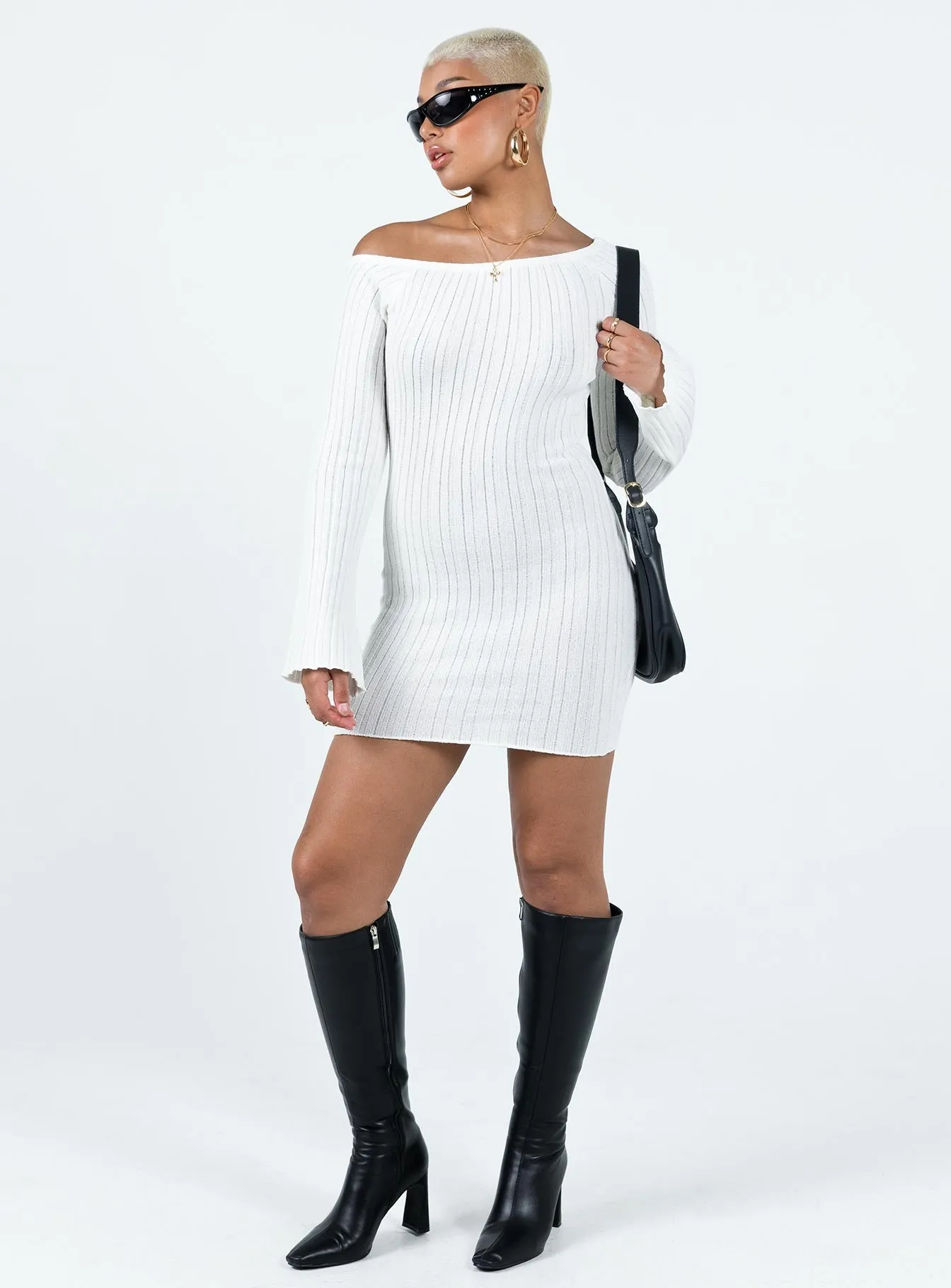 Santorini Knit Mini Dress White party mode Soft Touch