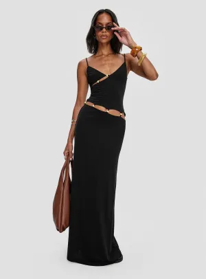 Feather Soft Lily Bloom Allspice Beaded Maxi Dress Black