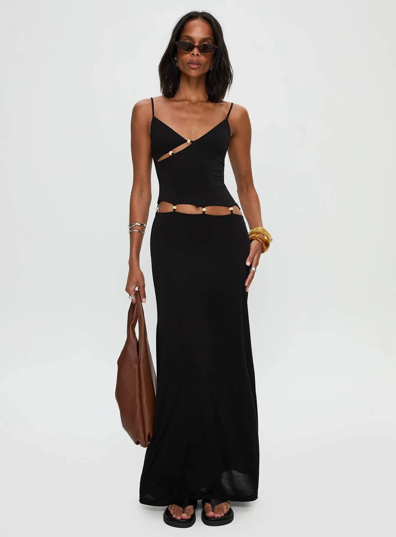 Allspice Beaded Maxi Dress Black Floral Mood Layer Art