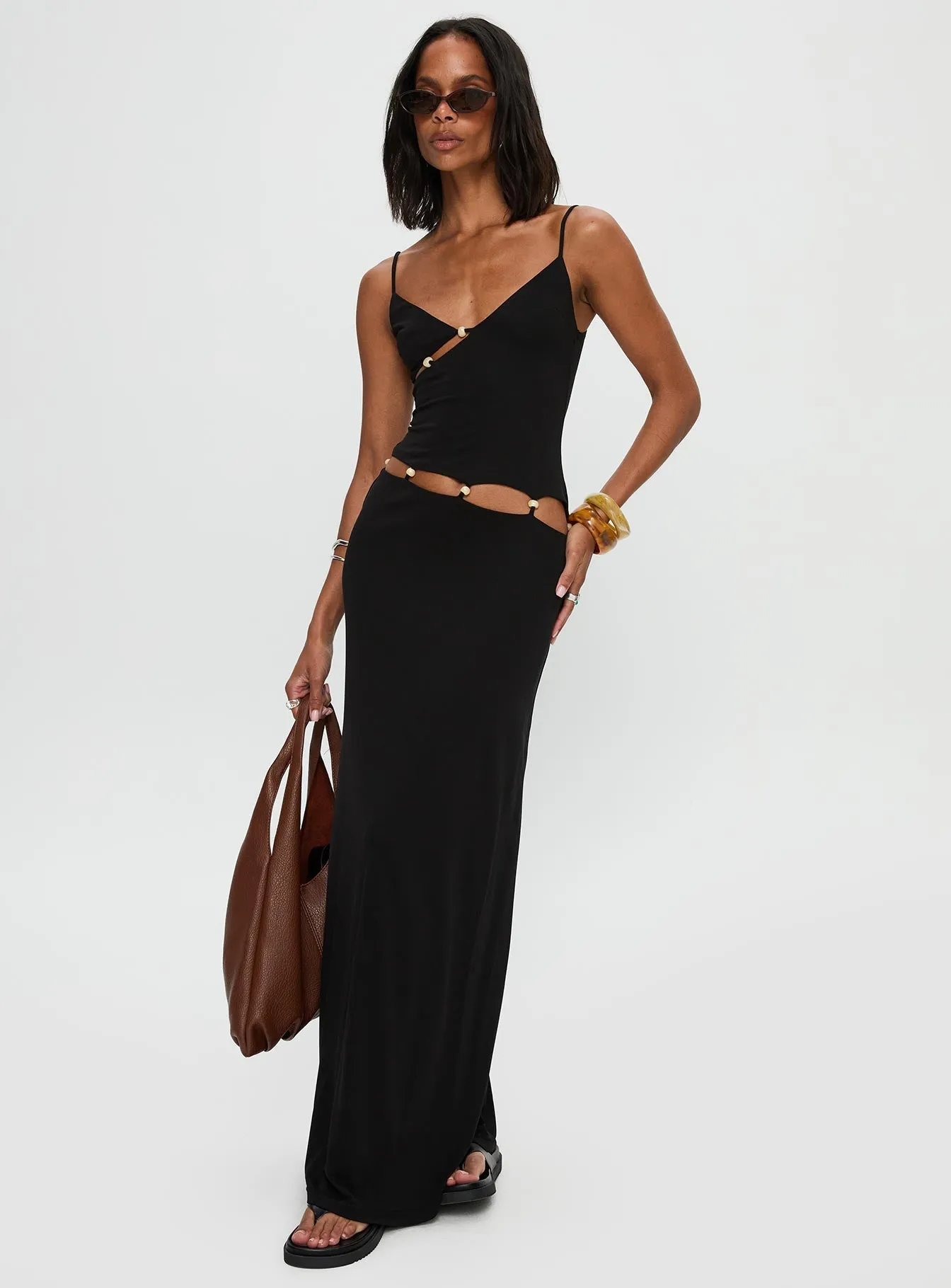 Petal Rain Alpine Glow Allspice Beaded Maxi Dress Black