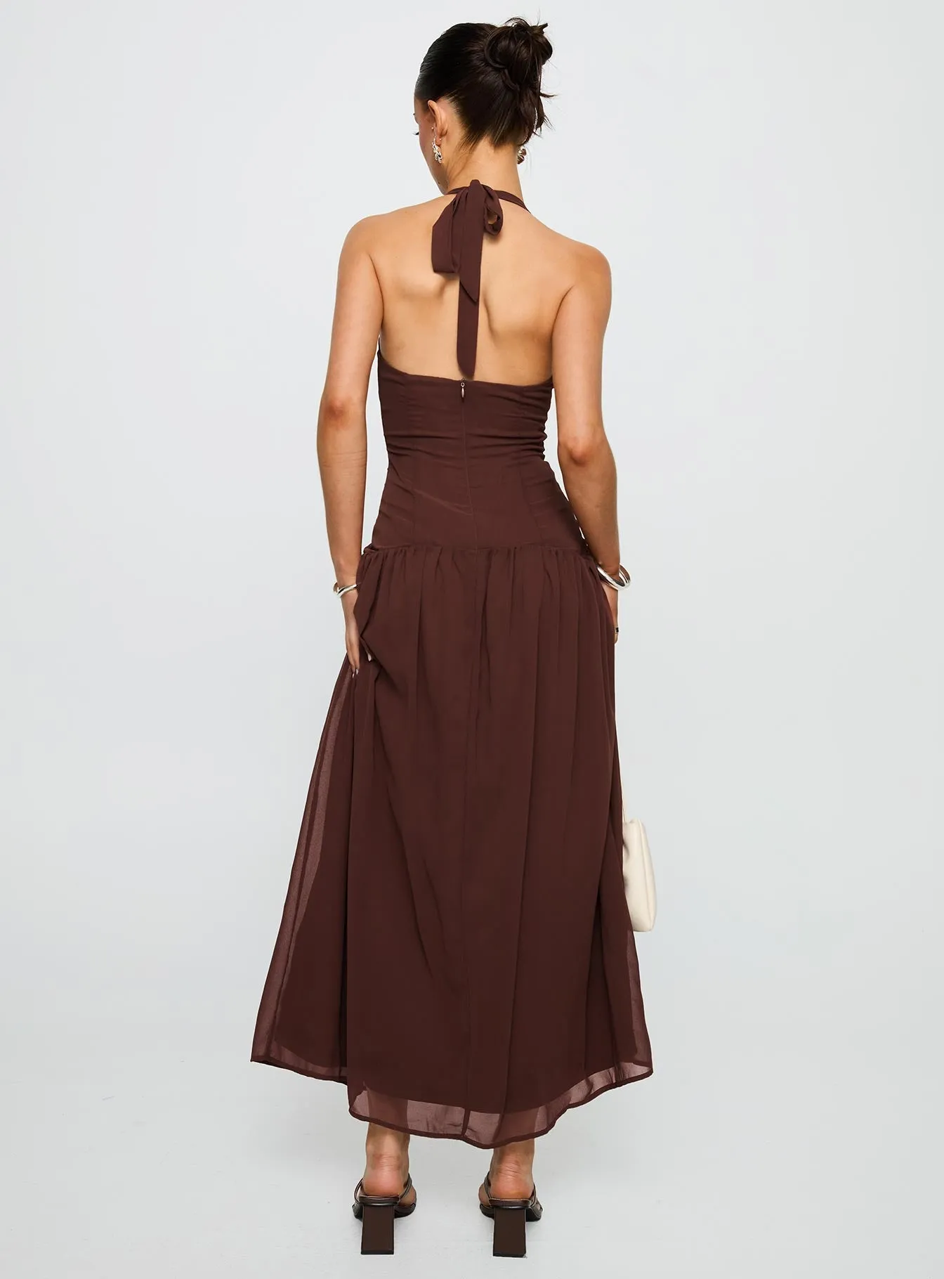 Chestnut Drop Waist Maxi Dress Brown Shimmer Sky Flow River