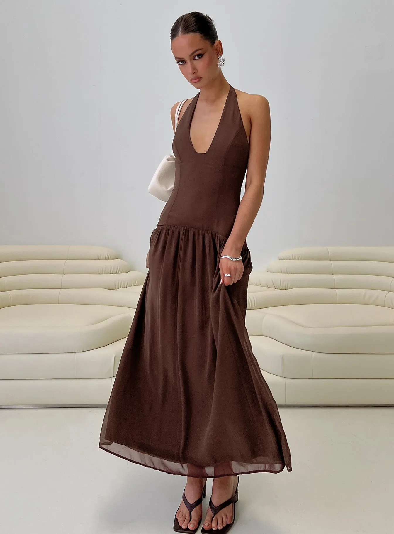 Chestnut Drop Waist Maxi Dress Brown Vibrant boho dress Autumn Tone