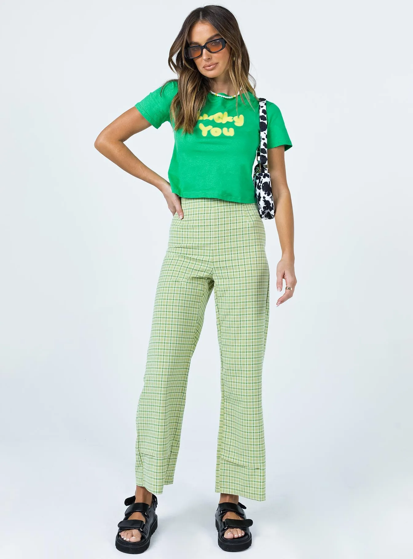 Motel Shrunk Tee Green Lucky You Practical Wear Soft Touch
