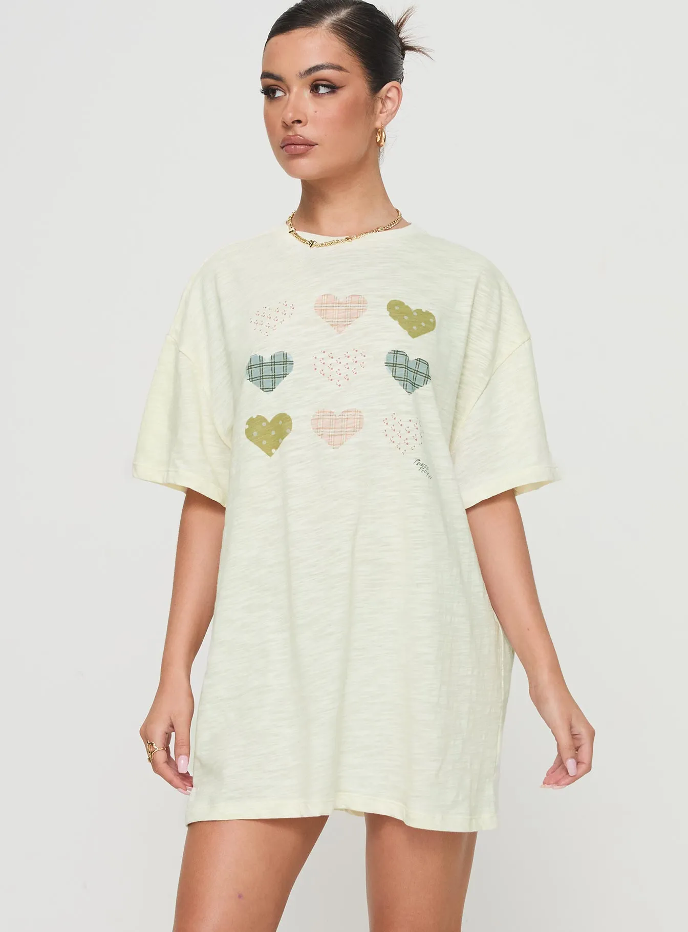 Soft Brushed Interior Eye Candy Heart Strong Nightie Sleep Dress Multi