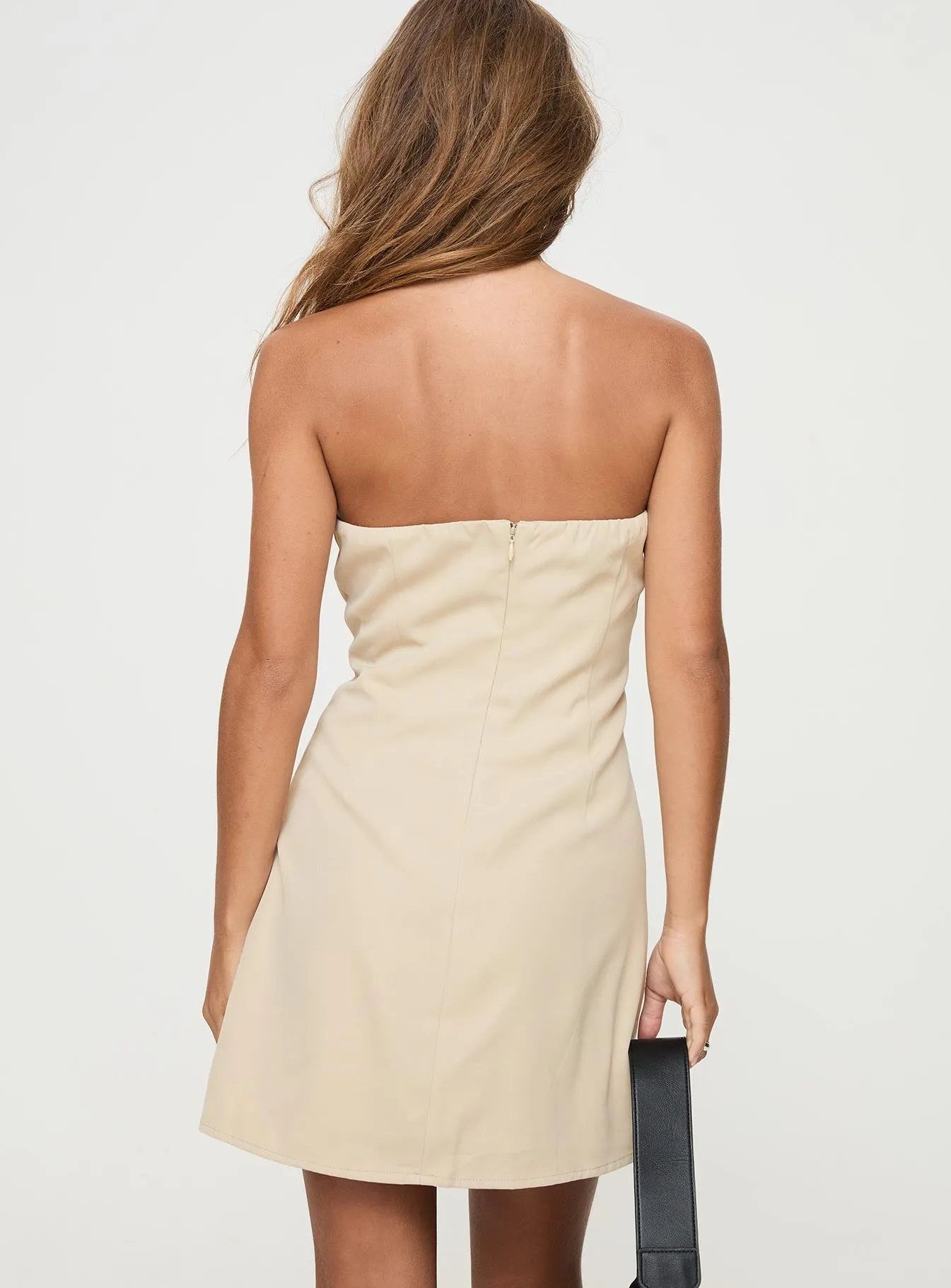 Langdon Strapless Mini Dress Beige Petite Effortless casual wear