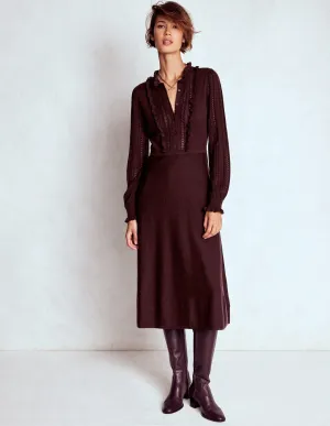 Winifred Frilled Knitted Dress-Coffee Bean Haze Light Effortless Comfort