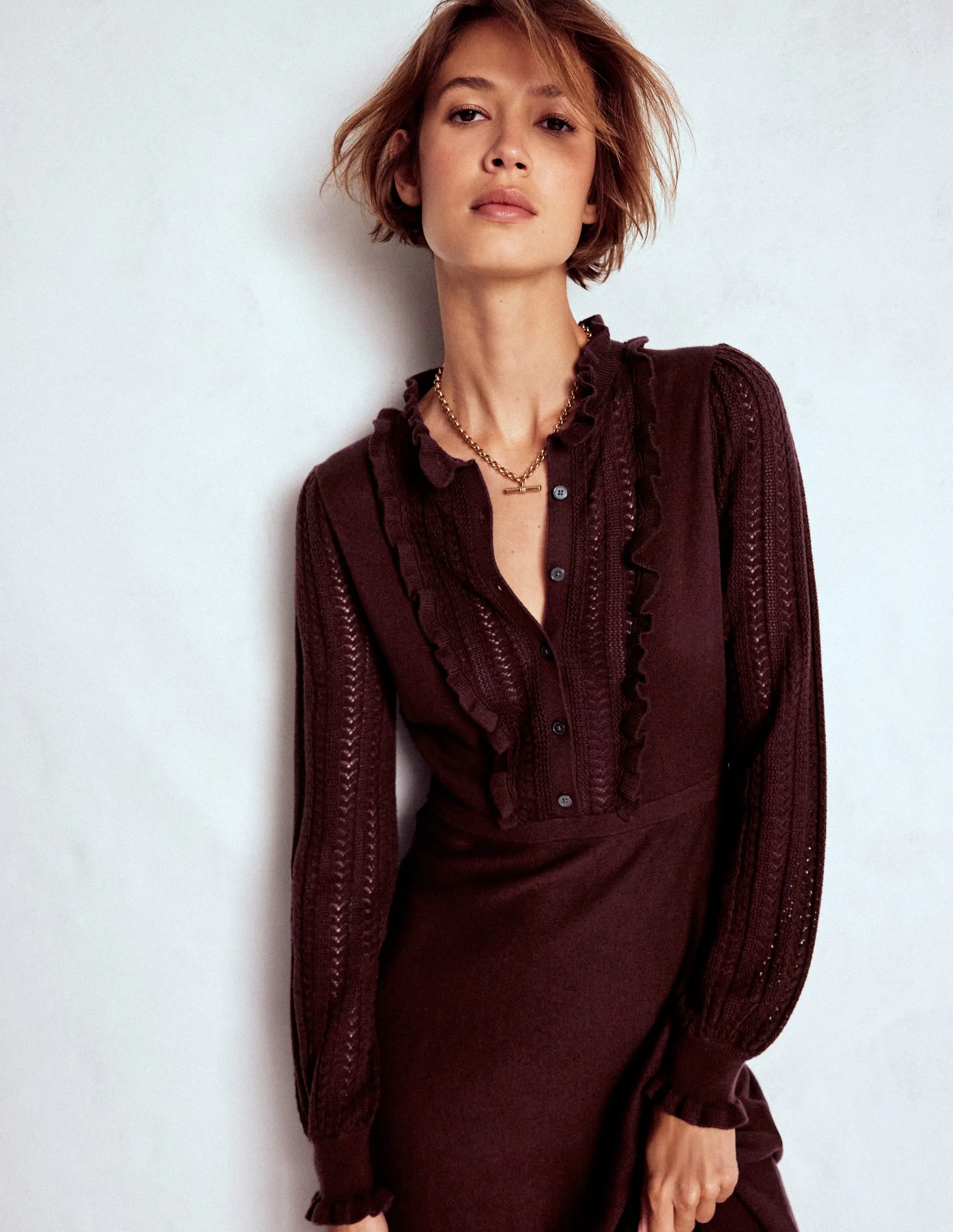 Winifred Frilled Knitted Dress-Coffee Bean Bazaar Lane