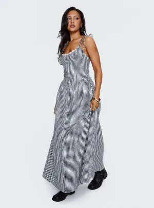 Beautiful event maxi The simple design of this dress ensures that it will never go out of style Dalanie Tie Strap Maxi Dress Navy Gingham