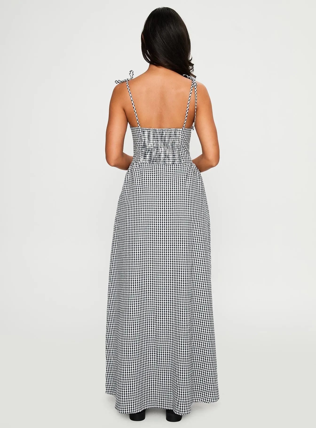 Nickel Glow Dalanie Tie Strap Maxi Dress Navy Gingham