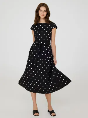 Dot Print Fit & Flare Cotton Midi Dress City Mood Emerald Glow