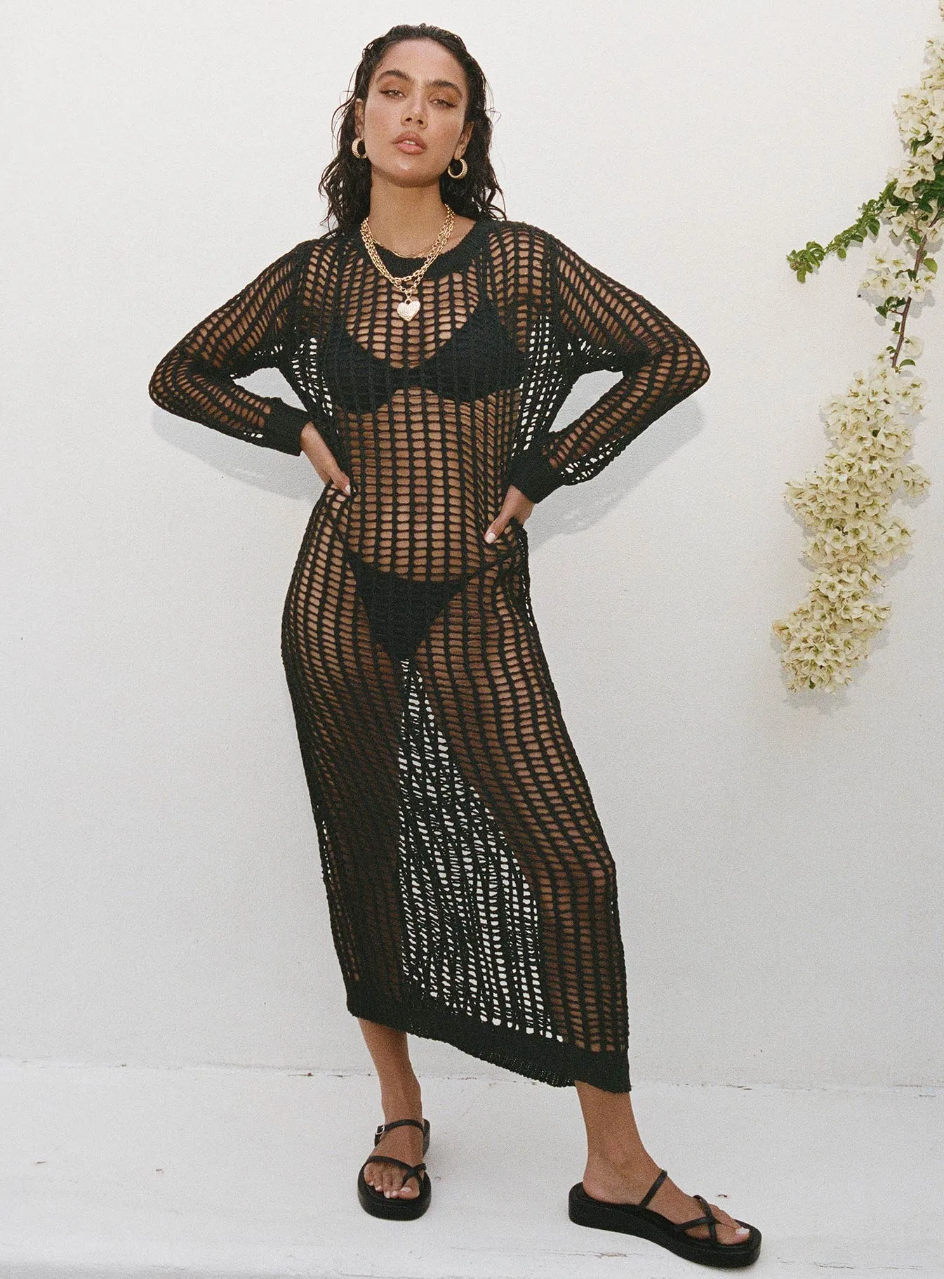 Astrade Long Sleeve Maxi Dress Black Meadow Air