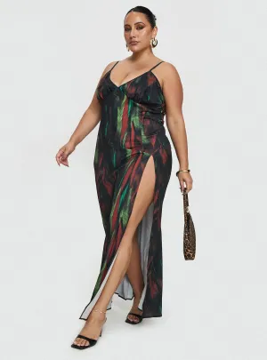 Feather Maxi Dress Multi Curve Paper Glow