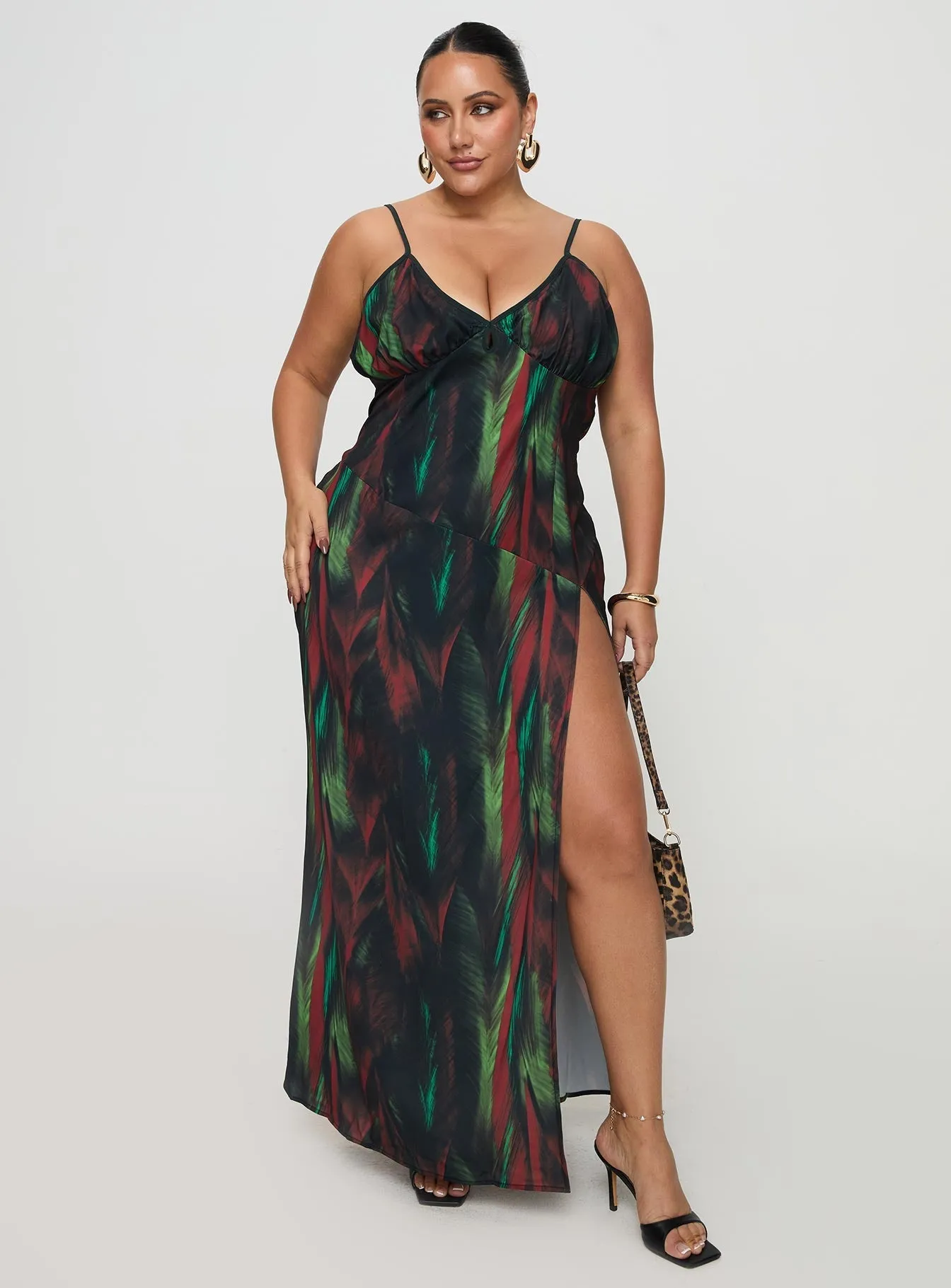 Feather Maxi Dress Multi Curve Evening party maxi Pine Path