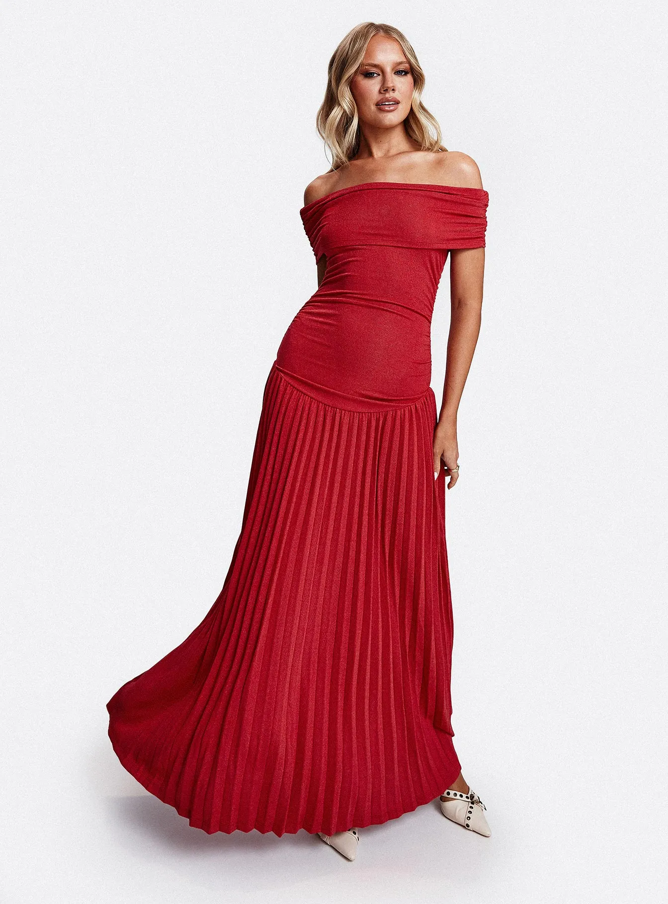 Wedding guest Voile Glow Field Of Dreams Maxi Dress Crimson