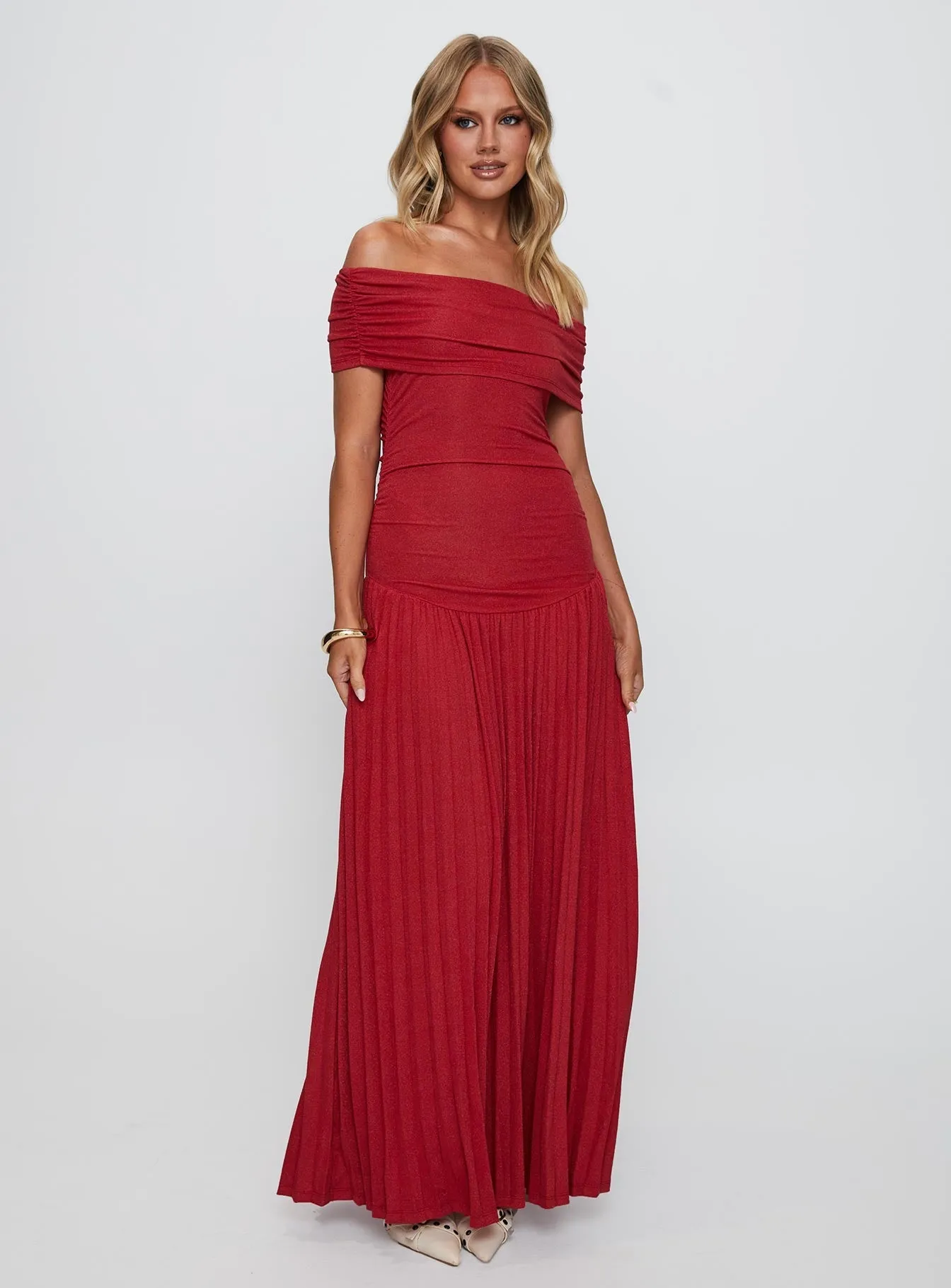 Beige Glow Field Of Dreams Maxi Dress Crimson