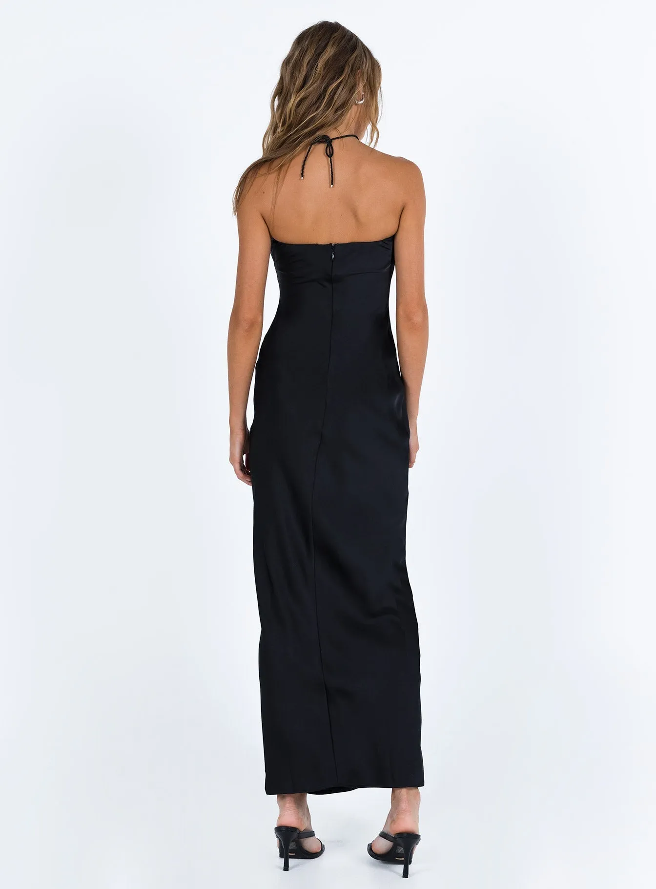 Muslin Soft Kesy Bow Tie Maxi Dress Black