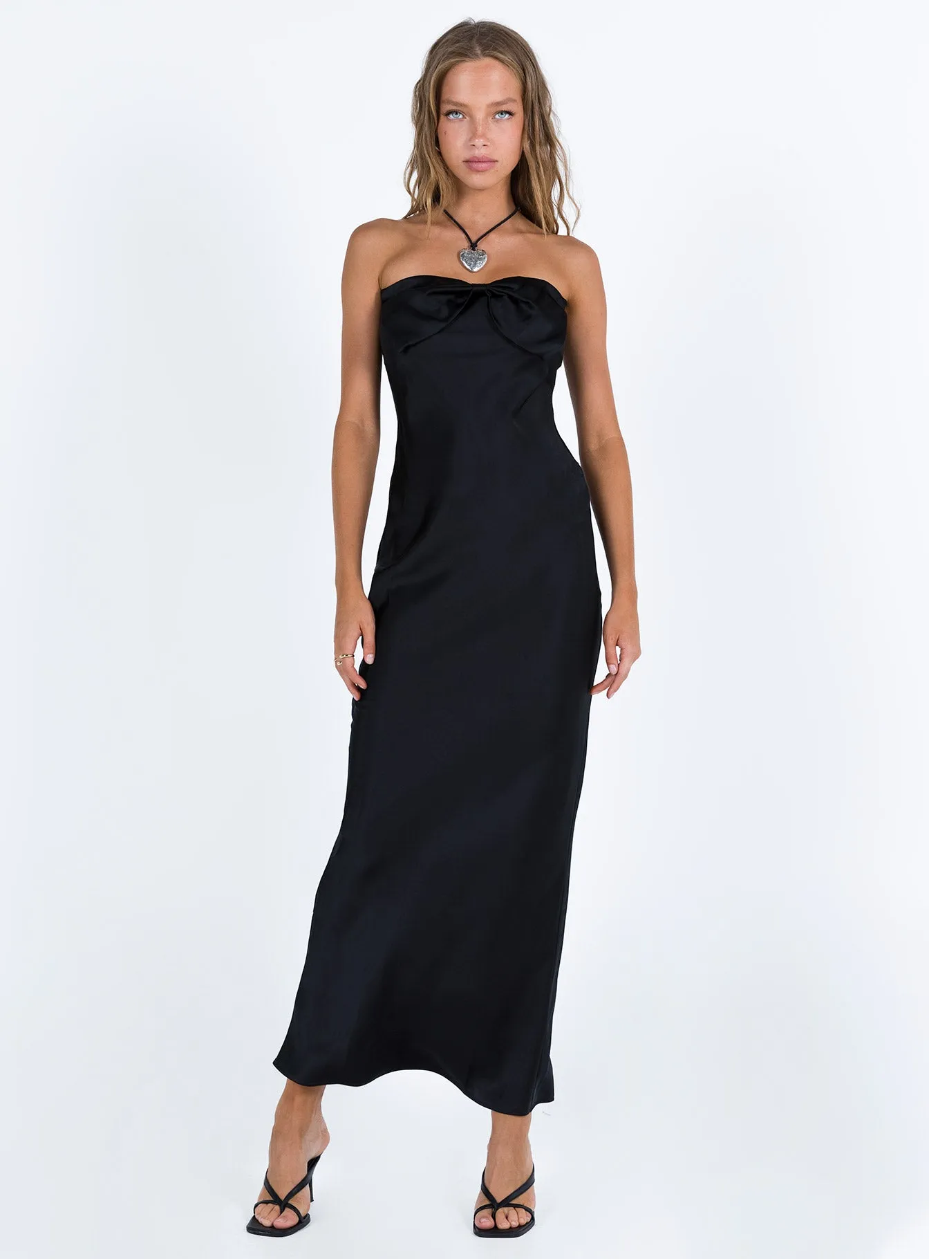 Kesy Bow Tie Maxi Dress Black Hand Stitch