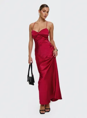 The versatile design of this maxi dress allows for easy styling with a variety of accessories Glass Glow Kristelle Maxi Dress Red