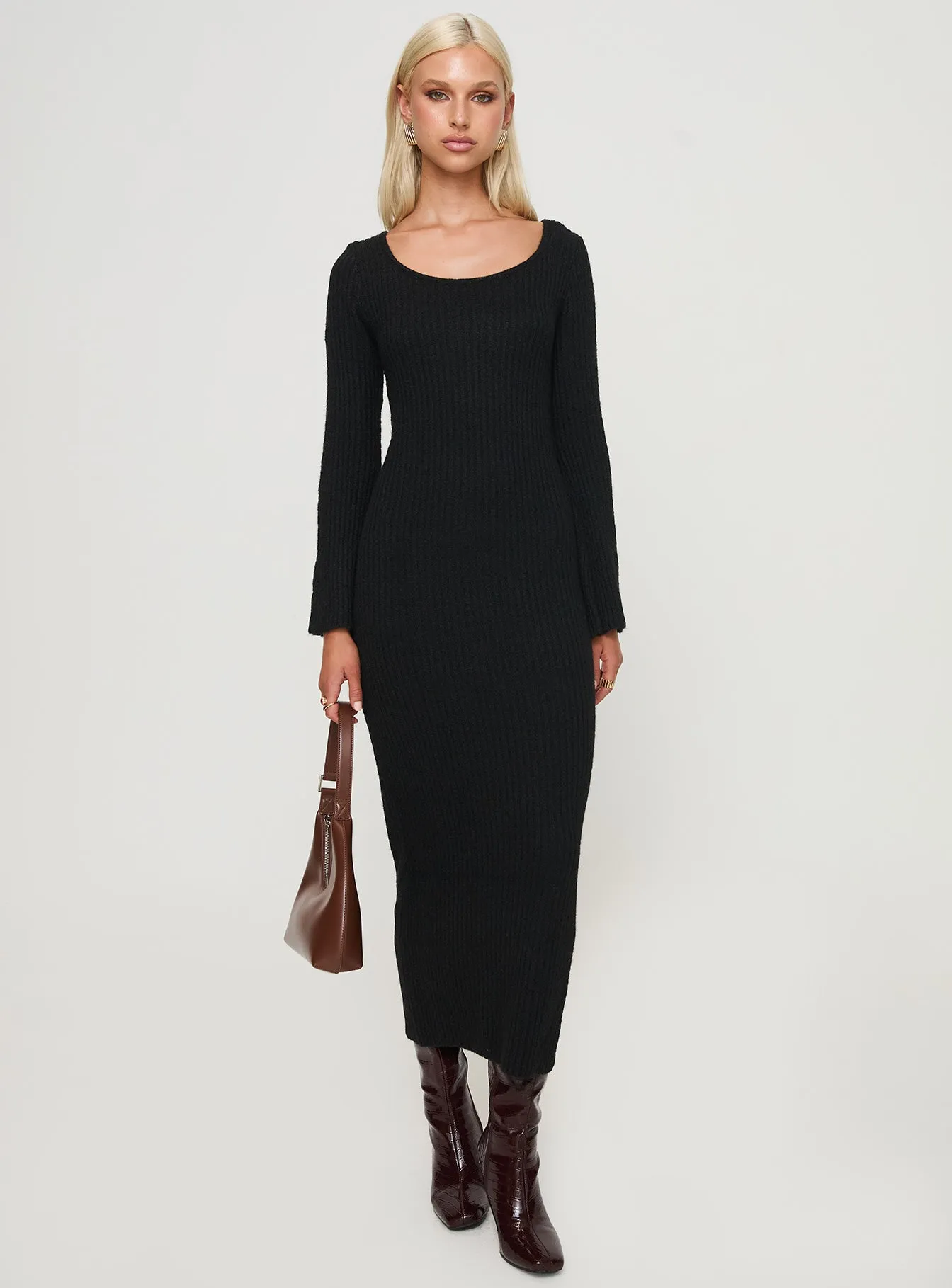Malletti Long Sleeve Maxi Dress Black Fire Glow