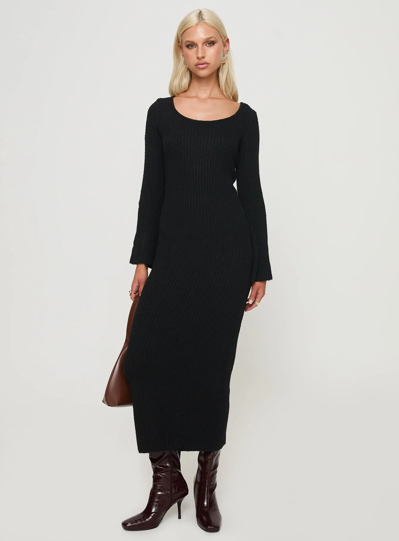 Moon Beam Malletti Long Sleeve Maxi Dress Black