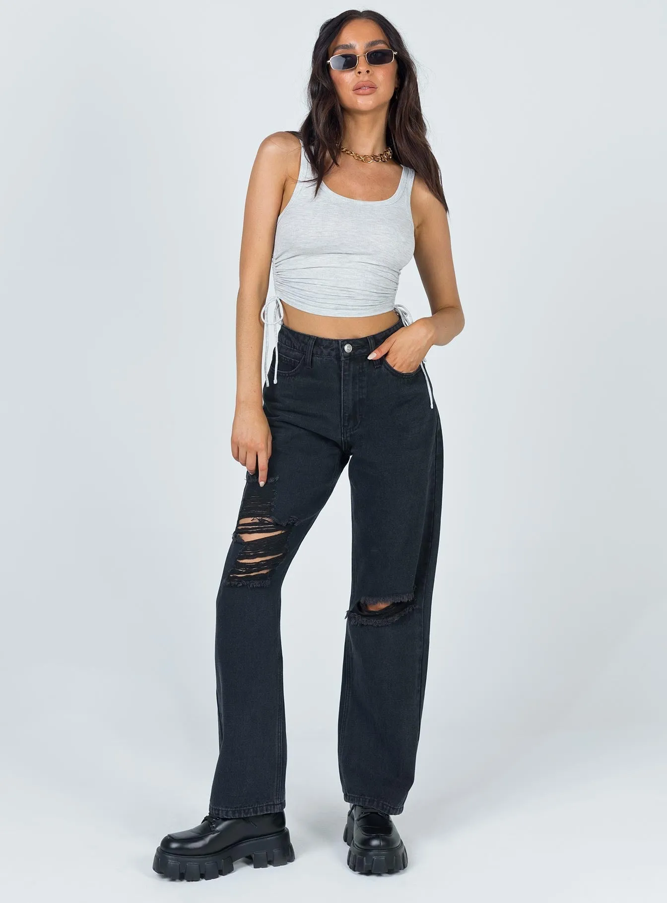 Adjustable Waistband Fraya High Rise Boyfriend Jeans Denim