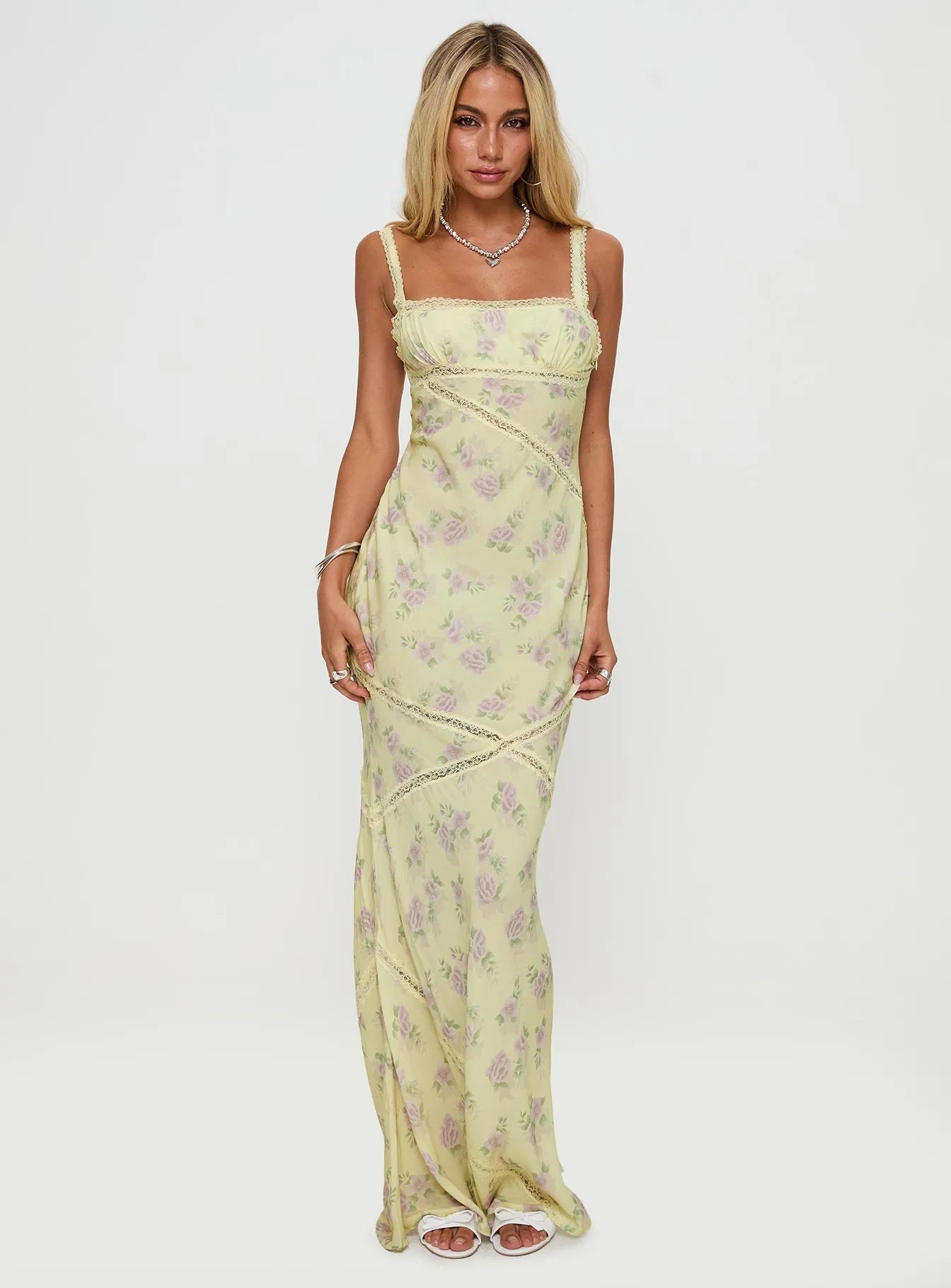 Village Path Gardens Of Babylon Lace Maxi Dress Lemon Floral