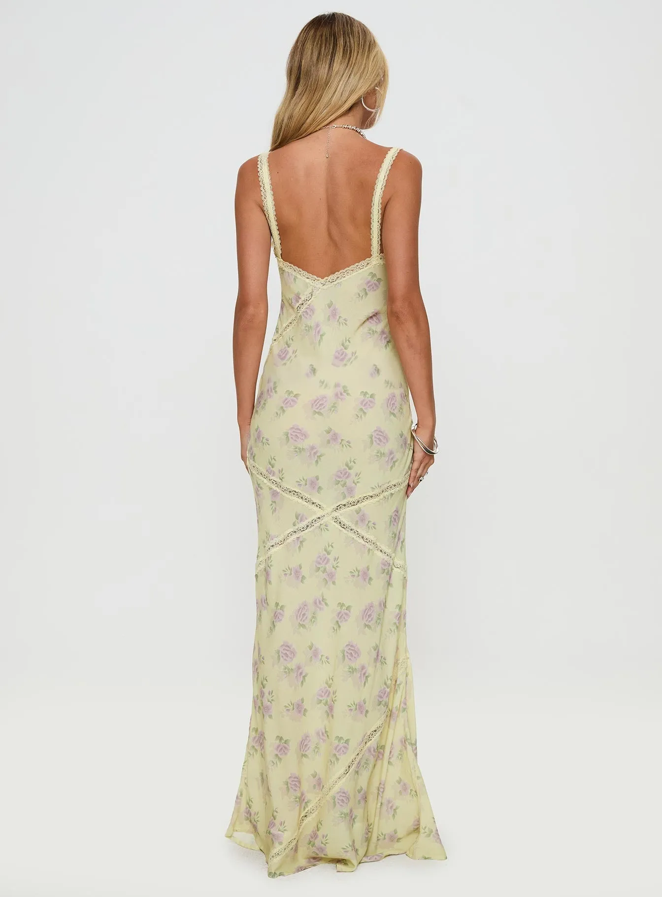 Gardens Of Babylon Lace Maxi Dress Lemon Floral Galaxy Mist