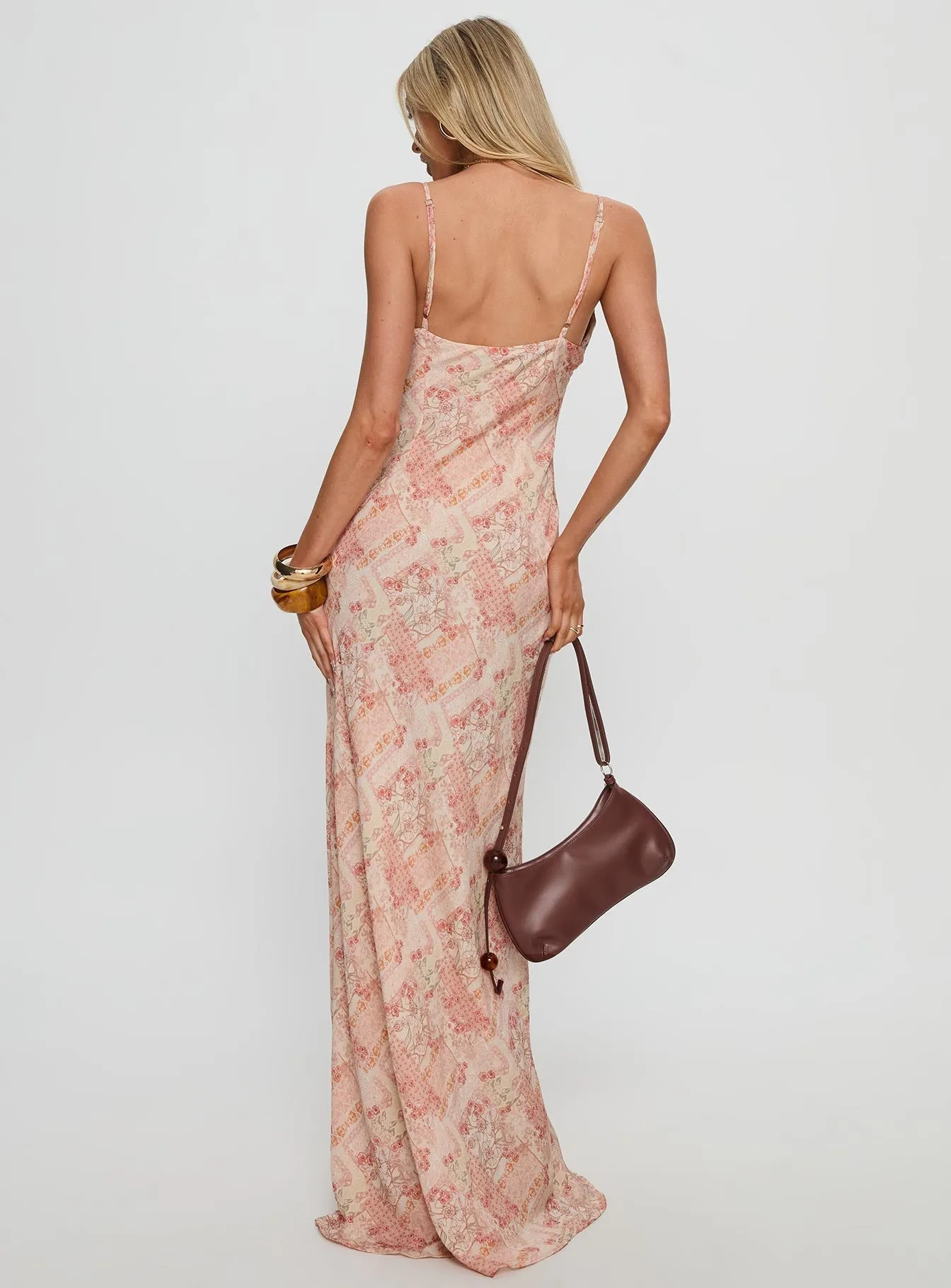 Suede Glow Wood Path Magnolias Splice Maxi Dress Vintage Multi
