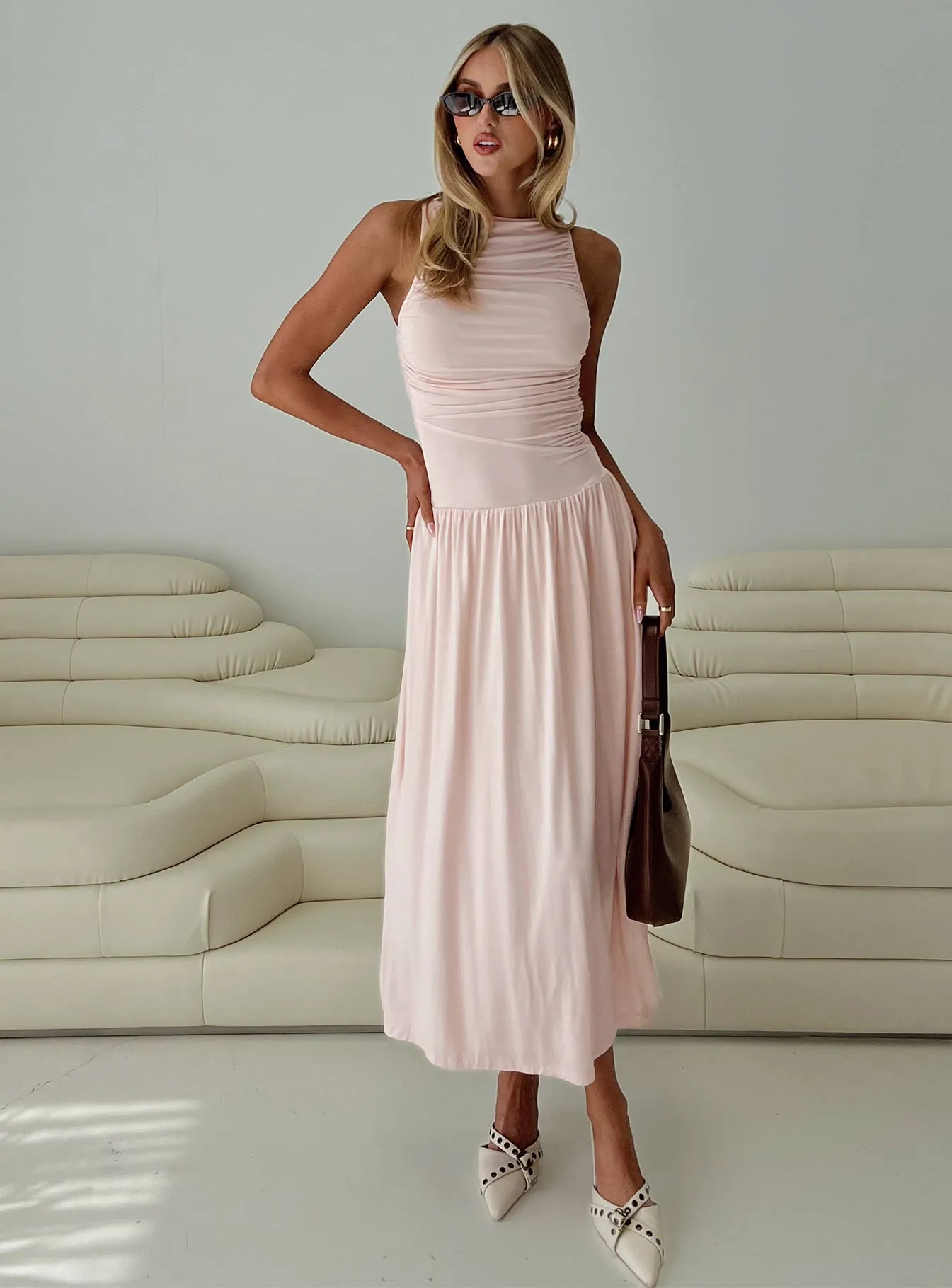 Reveur Ruched Maxi Dress Pink Dot Play